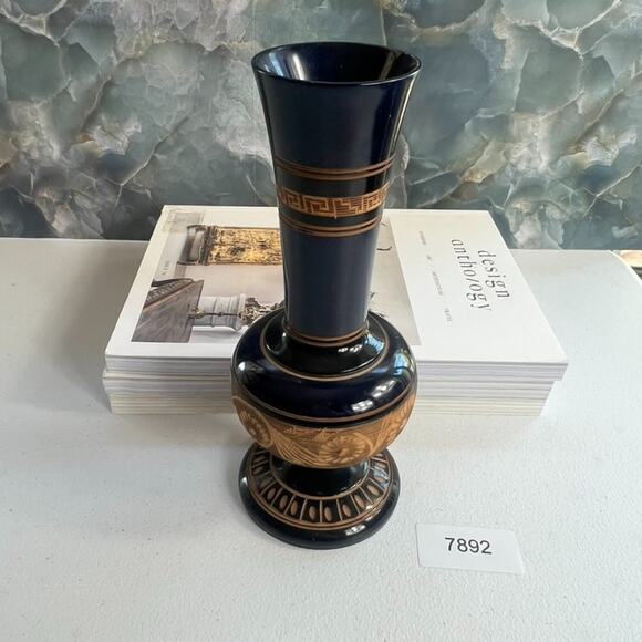 Hand Carved Wood Vase 8.5" Floral Design Decorative Black Brown - Picture 8 of 8